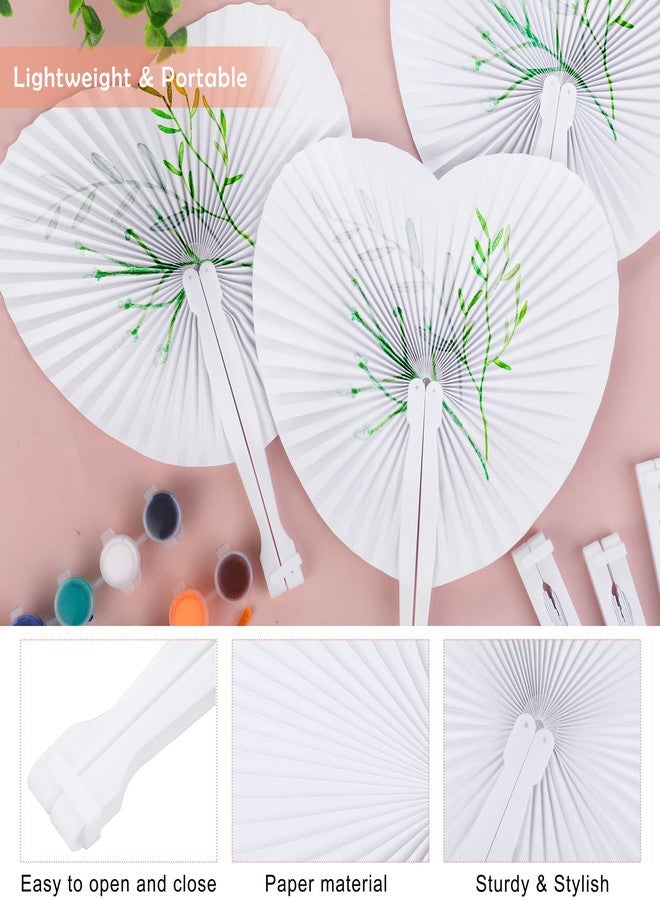 Aodaer 100 Pack Heart Shaped Folding Fans White Paper Fans Handheld Fans with Plastic Handles for Party, Wedding, Anniversary Decoration - Image 3